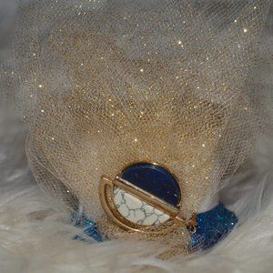 Grandma&Me Small White with Blue&Gold Hat HANDMADE